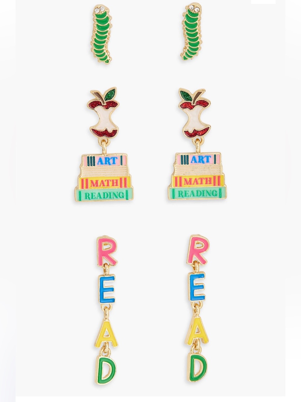 Brand New Baublebar Reading Themed Set of 3 Drop Earrings